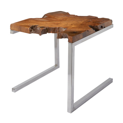 Dimond Home Teak Wood & Metal Table (Natural Woodtone & Silver)