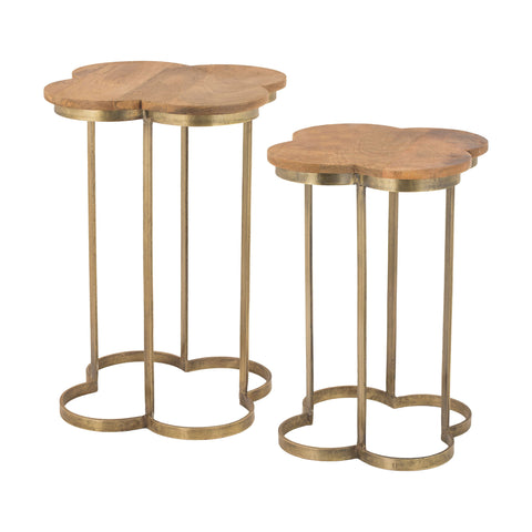 Dimond Home Gold Quatrafoil Metal & Wood Accent Tables – Set of 2 (Gold & Natural Woodtone)