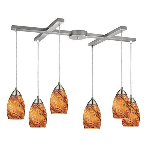 Mini Vortex 6- Light Satin Nickel Light Glass Vintage Fixture Ceiling Pendant