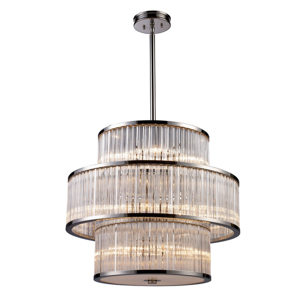 Braxton 15-Light Polished Nickel Light Glass Vintage Fixture Ceiling Pendant