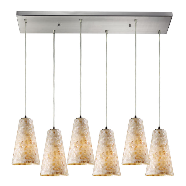 Capri 6- Light Satin Nickel Light Glass Vintage Fixture Ceiling Mini Pendant