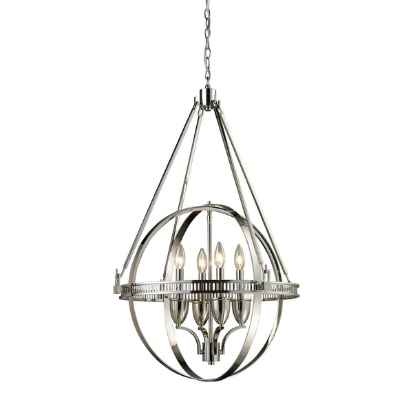 Hemispheres 4-Light Polished Nickel Light Vintage Fixture Ceiling Chandelier