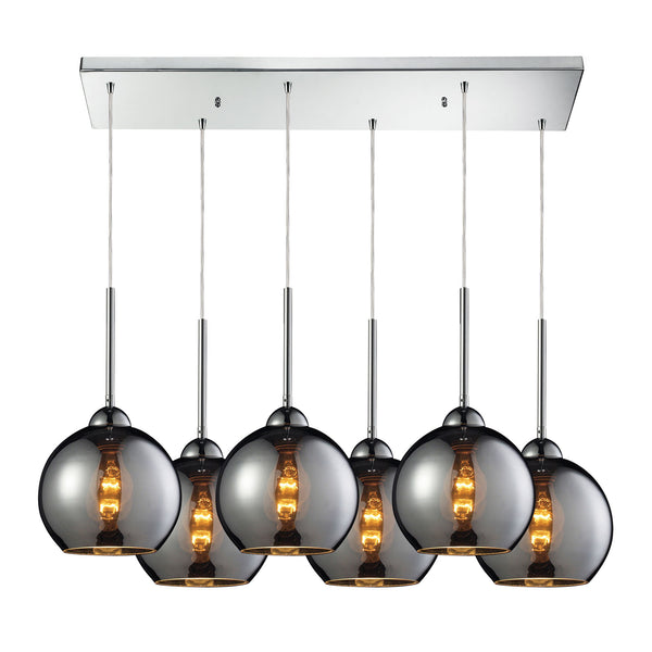 Cassandra 6 Light Polished Chrome Glass Vintage Fixture Ceiling Mini Pendant