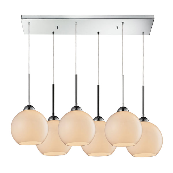 Cassandra 6 Light Polished Chrome and White Glass Vintage Mini Pendant