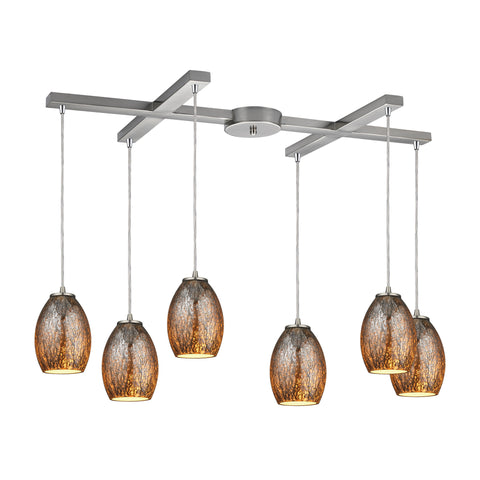 Venture 6 Light Glass Satin Nickel Vintage Fixture Ceiling Pendant