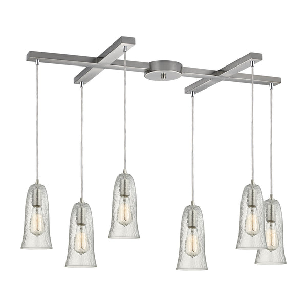Hammered Glass Satin Nickel Light Glass Vintage Fixture Ceiling Pendant