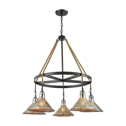 Hand Formed Glass 5-Light Oil Rubbed Bronze Light Vintage Fixture Chandelier