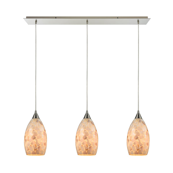 Capri 3 Light Satin Nickel and Capiz Shell Glass Vintage Fixture Ceiling Pendant