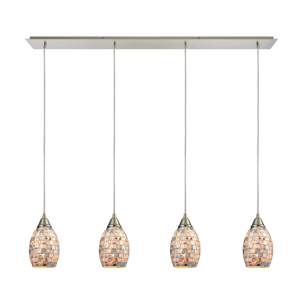 Capri 4 Light Satin Nickel and Gray Capiz Shell Glass Vintage Fixture Pendant