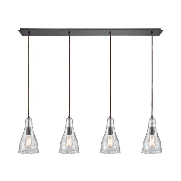 Hand-Formed Glass 4 Oil Rubbed Bronze Glass Vintage Fixture Ceiling Pendant