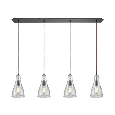 Hand-Formed Glass 4 Oil Rubbed Bronze Glass Vintage Fixture Ceiling Pendant