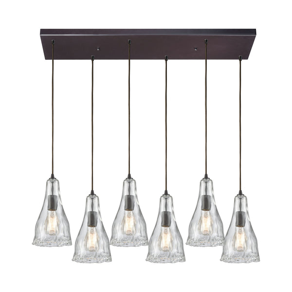 Hand-Formed Glass 6 Oil Rubbed Bronze Glass Vintage Fixture Ceiling Pendant