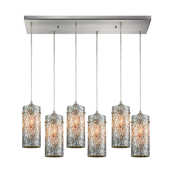 Capri 6 Satin Nickel Light Glass Vintage Fixture Ceiling Pendant
