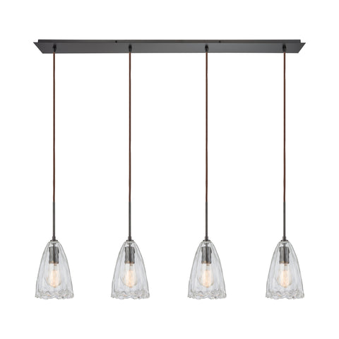 Hand-Formed Glass 4 Oil Rubbed Bronze Glass Vintage Fixture Ceiling Pendant