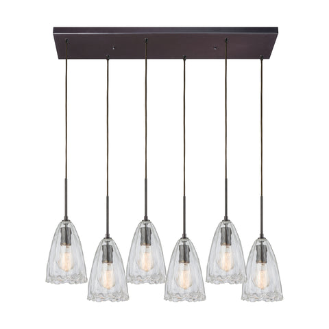 Hand-Formed Glass 6 Oil Rubbed Bronze Glass Vintage Fixture Ceiling Pendant