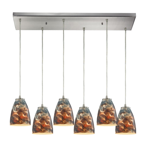 Abstractions 6 Light Satin Nickel Glass Vintage Fixture Ceiling Mini Pendant