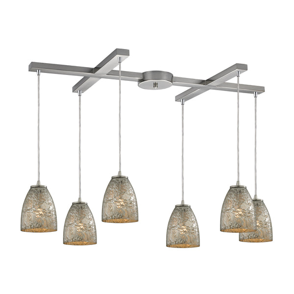 Fissure 6 Satin Nickel Light Glass Vintage Fixture Ceiling Pendant