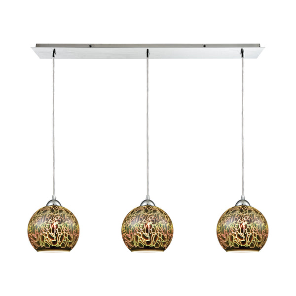 Illusions 3-Light Linear Pan Polished Chrome with 3-D Graffiti Glass Pendant