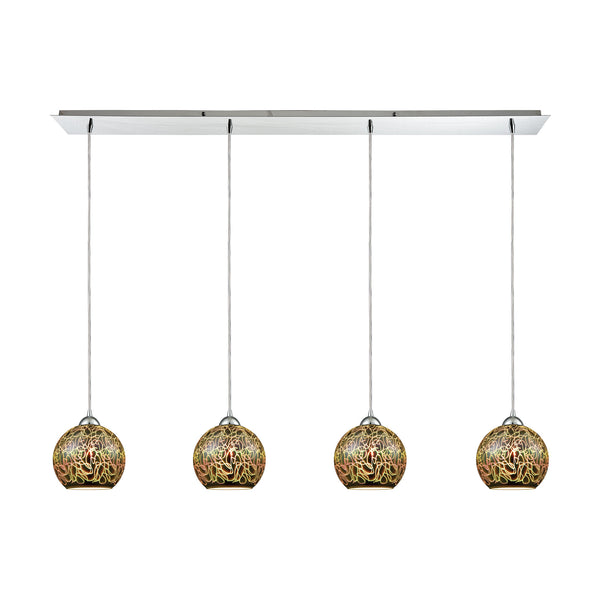 Illusions 4-Light Linear Pan Polished Chrome with 3-D Graffiti Glass Pendant