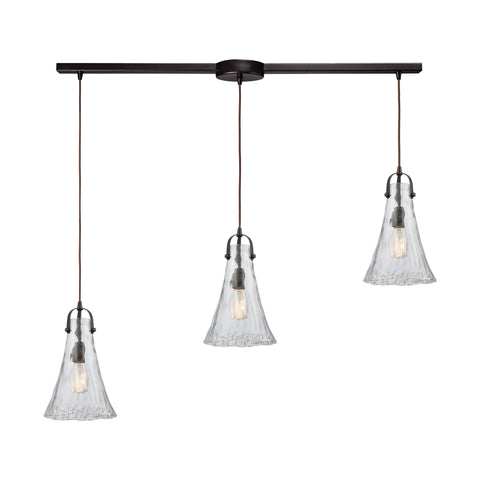 Hand-Formed Glass 3 Oil Rubbed Bronze Glass Vintage Fixture Ceiling Pendant