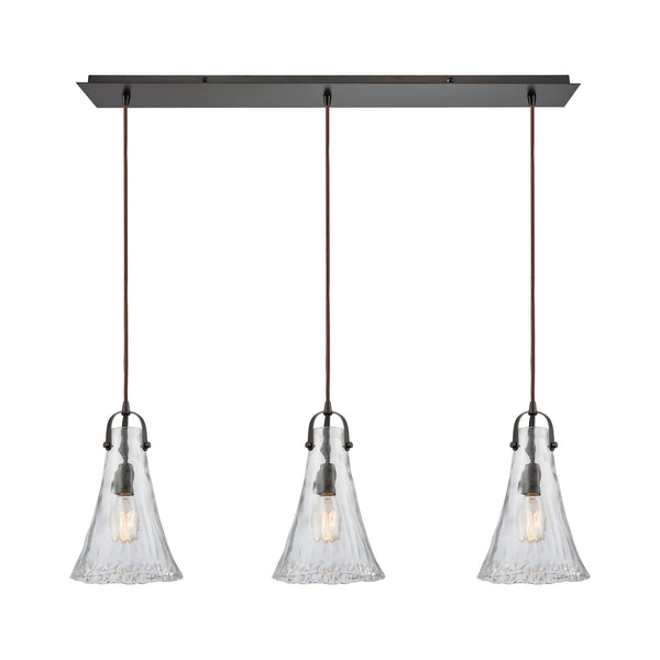 Hand-Formed Glass 3 Oil Rubbed Bronze Glass Vintage Fixture Ceiling Pendant