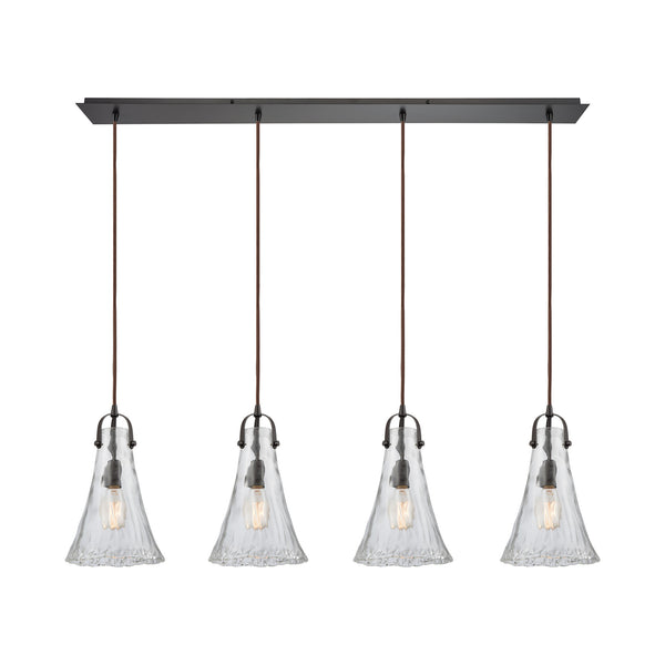 Hand-Formed Glass 4 Oil Rubbed Bronze Glass Vintage Fixture Ceiling Pendant