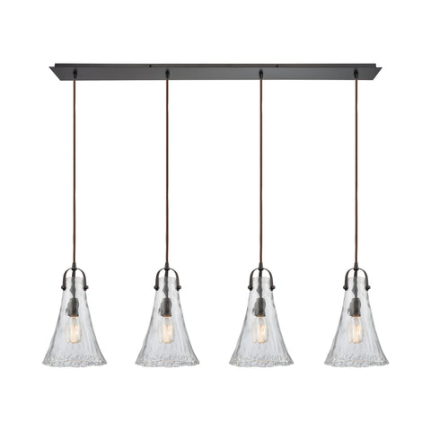 Hand-Formed Glass 4 Oil Rubbed Bronze Glass Vintage Fixture Ceiling Pendant