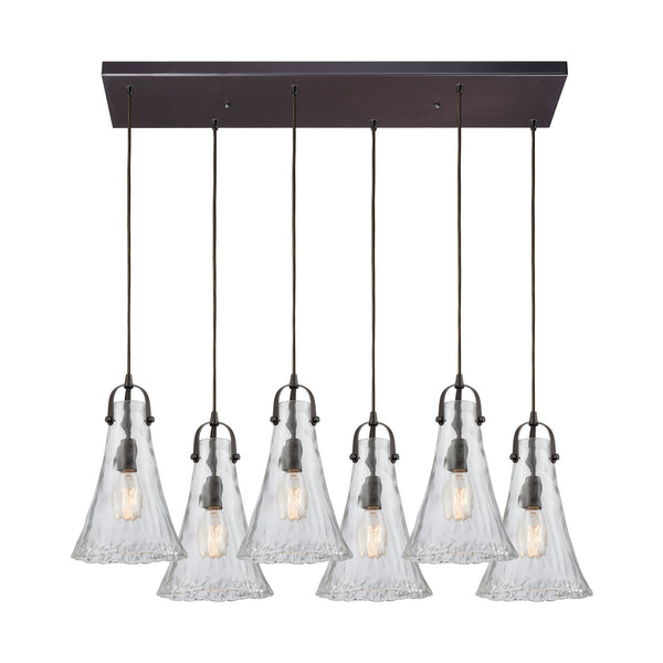 Hand-Formed Glass 6 Oil Rubbed Bronze Glass Vintage Fixture Ceiling Pendant