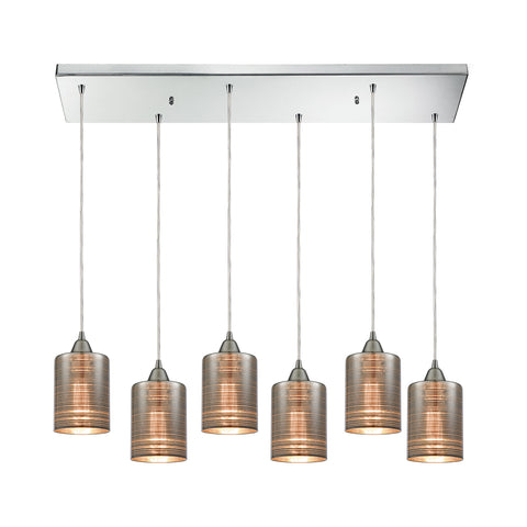 Plated Rings 6 Polished Chrome Light Glass Vintage Fixture Ceiling Pendant