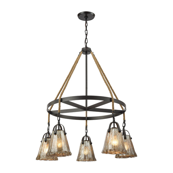 Hand Formed Glass 5-Light Oil Rubbed Bronze Light Vintage Fixture Chandelier