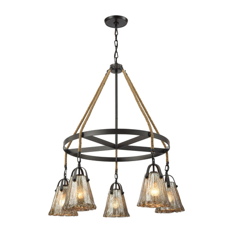 Hand Formed Glass 5-Light Oil Rubbed Bronze Light Vintage Fixture Chandelier