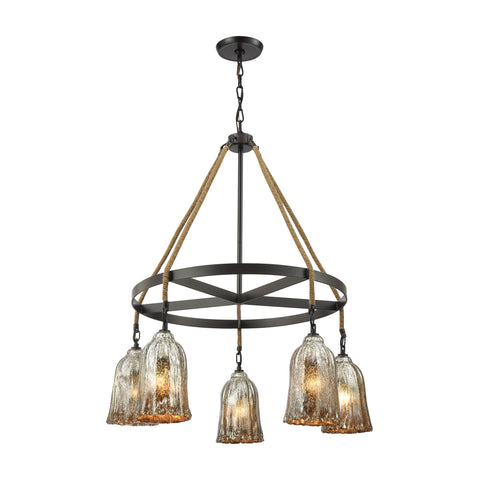 Hand Formed Glass 5-Light Oil Rubbed Bronze Light Vintage Fixture Chandelier