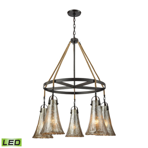 Hand Formed Glass 5-Light Oil Rubbed Bronze LED Bulb(s) Light Chandelier