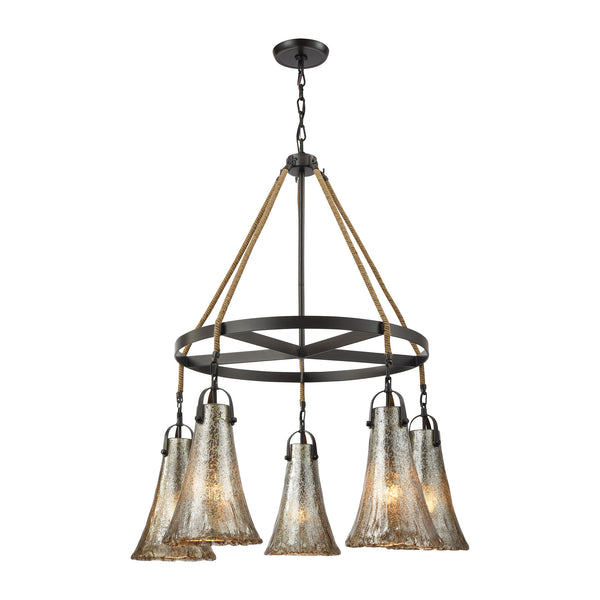 Hand Formed Glass 5-Light Oil Rubbed Bronze Light Vintage Fixture Chandelier