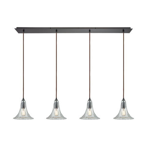 Hand-Formed Glass 4 Oil Rubbed Bronze Glass Vintage Fixture Ceiling Pendant