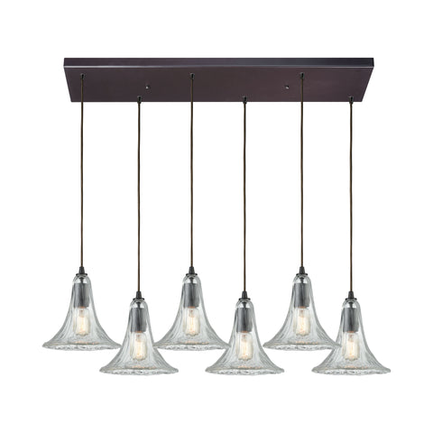 Hand-Formed Glass 6 Oil Rubbed Bronze Glass Vintage Fixture Ceiling Pendant