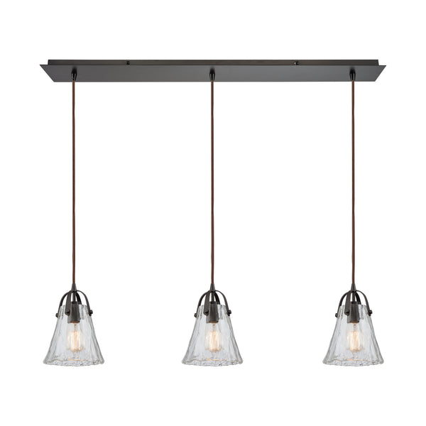 Hand-Formed Glass 3 Oil Rubbed Bronze Glass Vintage Fixture Ceiling Pendant