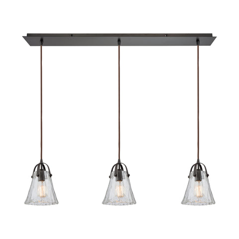 Hand-Formed Glass 3 Oil Rubbed Bronze Glass Vintage Fixture Ceiling Pendant