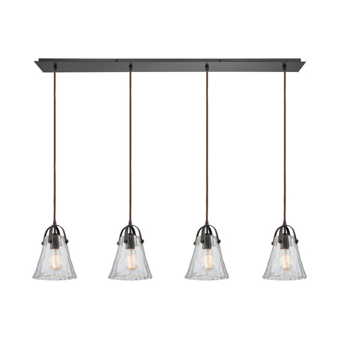 Hand-Formed Glass 4 Oil Rubbed Bronze Glass Vintage Fixture Ceiling Pendant