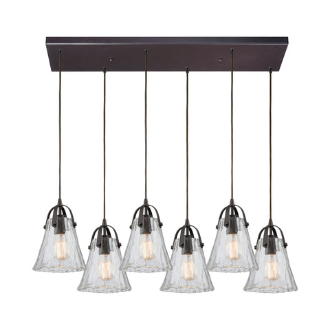 Hand-Formed Glass 6 Oil Rubbed Bronze Glass Vintage Fixture Ceiling Pendant