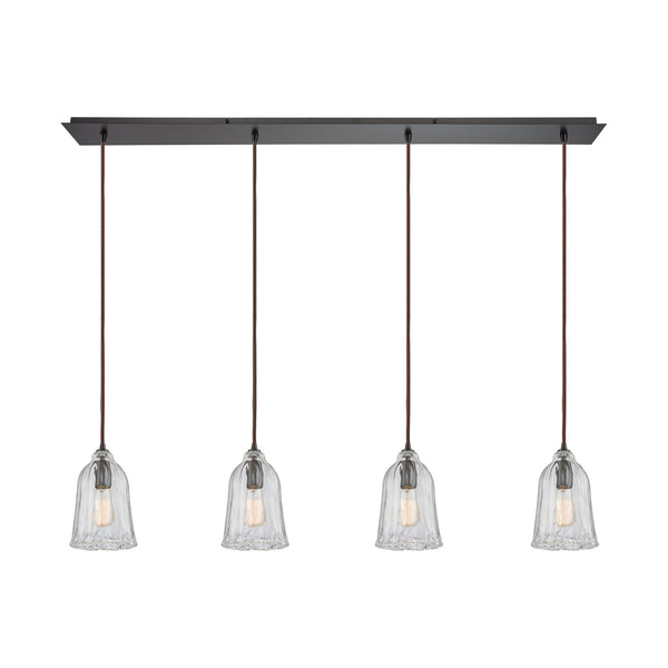 Hand-Formed Glass 4 Oil Rubbed Bronze Glass Vintage Fixture Ceiling Pendant