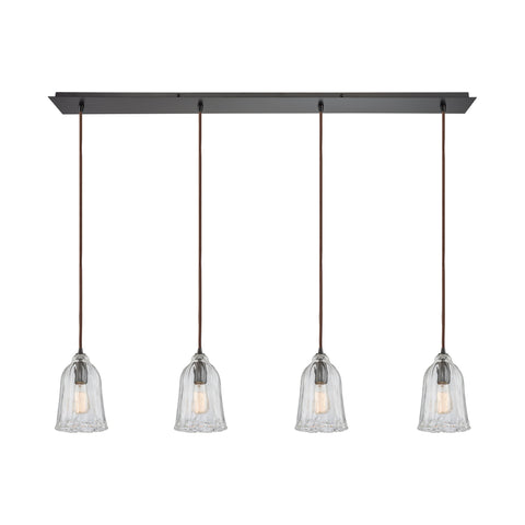 Hand-Formed Glass 4 Oil Rubbed Bronze Glass Vintage Fixture Ceiling Pendant