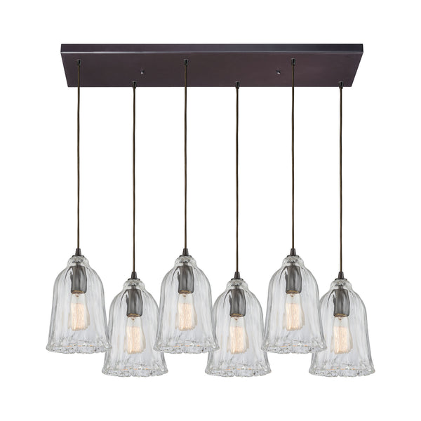Hand-Formed Glass 6 Oil Rubbed Bronze Glass Vintage Fixture Ceiling Pendant