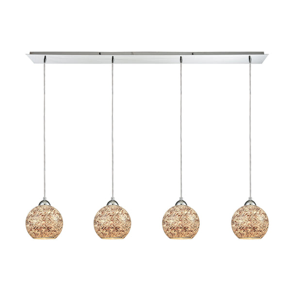 Crosshatch 4-Light Linear Pan Polished Chrome Crosshatch Mosaic Glass Pendant