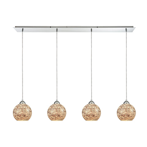 Crosshatch 4-Light Linear Pan Polished Chrome Crosshatch Mosaic Glass Pendant