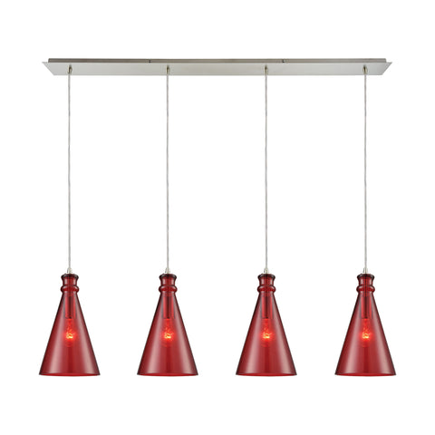 Parson 4-Light Linear Pan Satin Nickel with Wine Red Glass Vintage Pendant