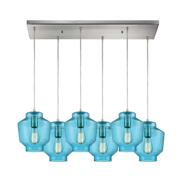 Barrel 6 Satin Nickel Light Glass Vintage Fixture Ceiling Pendant
