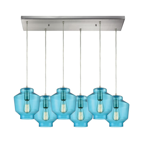 Barrel 6 Satin Nickel Light Glass Vintage Fixture Ceiling Pendant