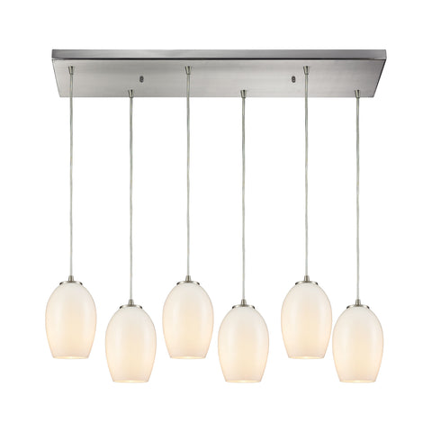 Villiska 6 Satin Nickel Light Glass Vintage Fixture Ceiling Pendant