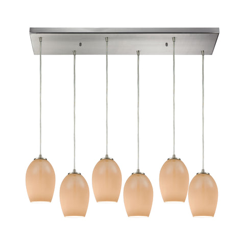 Villiska 6 Satin Nickel Light Glass Vintage Fixture Ceiling Pendant